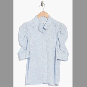 Frame Denim Light Blue Puff Sleeve Blouse 100% Silk Size S